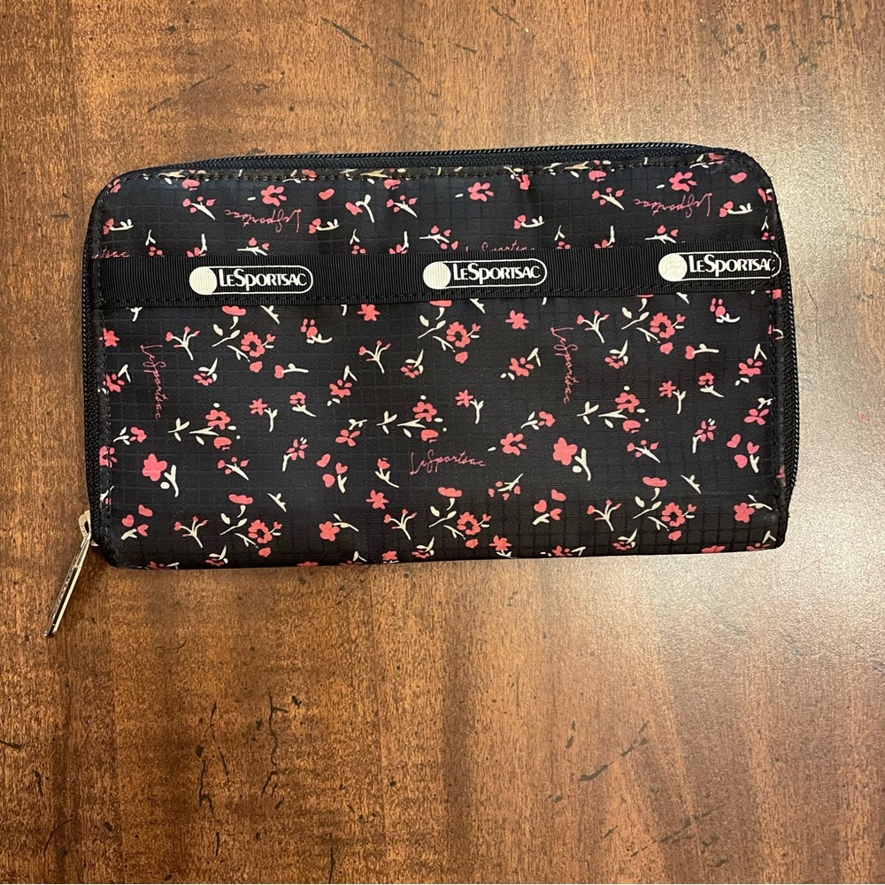 ✨Closet Clean Out✨ LeSportsac Black / Pink Flower Zip Around Wallet